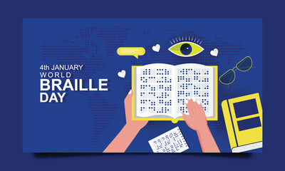 4th January World Braille Day banner design template