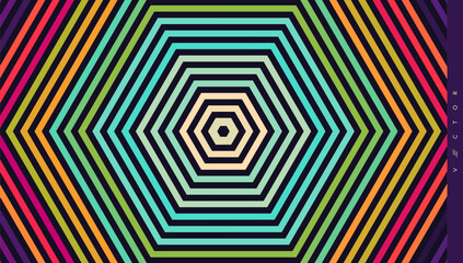 Abstract geometric design. Striped lines pattern in hexagon shape. Cover design template. Vector illustration for presentation, banner, flyer, poster or brochure.