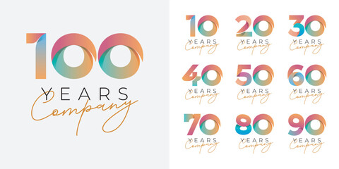 Set 10 20 30 to 100 years anniversary logotype illustration template design
