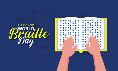 World Braille Day background with human hand and book