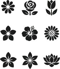 Vector black flowers icon set