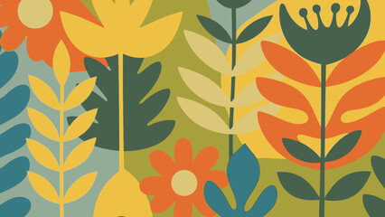 Colorful Floral Pattern with Leaves and Flowers.