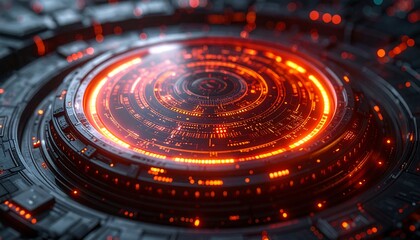 Futuristic Glowing Sci-Fi Technology Core with Orange Lights.