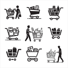 Retail Shopping Cart Minimal Line Illustration Design