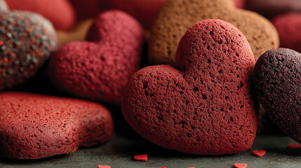 Close up of heart shaped chocolate cookies - ai generative