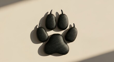 Black Paw Print on Beige Surface - Animal Footprint Detail.