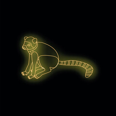 Neon glowing yellow ring tailed lemur sitting, simple line icon logo design © ylivdesign