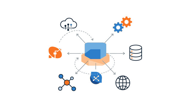 Cloud Computing System with Database and Network.