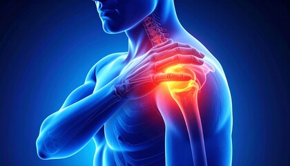 Shoulder Pain Illustration with Glowing Highlight Showing Inflammation and Anatomical Upper Body Detail