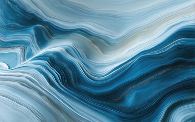 Abstract flowing blue and white layers with subtle gold accents, resembling layered marble