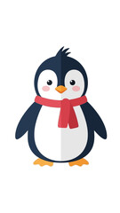 Obraz premium Cute Penguin with Red Scarf, Flat Design, Vector Illustration, White Background
