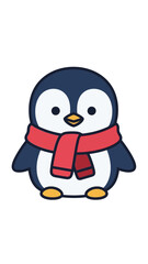 Cute cartoon penguin wearing a red scarf, isolated on white background, illustration