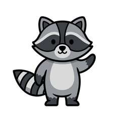 Naklejka premium Cute Raccoon Waving Hand, Cartoon Style, Isolated on White Background