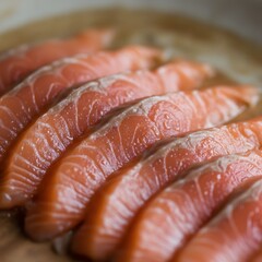 Fresh Raw Salmon Fillet Slices Ready for Cooking or Sushi Preparation