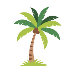 Vibrant Tropical Palm Tree with Coconuts, Flat Design, Isolated White Background