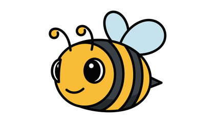 Cute cartoon bee with big eyes and smiling face, isolated on white background
