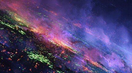 Oblique view of planet, atmospheric effects create layered bands of vibrant colors