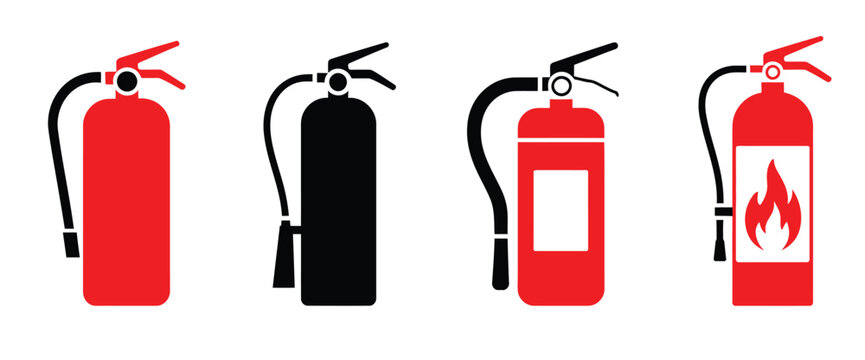 Fire extinguisher icon representing fire safety and firefighter equipment, featuring clean vector design suitable for emergency signage, safety instructions, industrial safety, and workplace hazard 