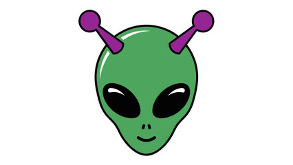 Green Alien Head Icon with Purple Antennae - UFO Extraterrestrial Symbol © Anak
