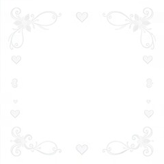 Obraz premium Decorative floral border with scattered hearts white background subtle grey filigree design