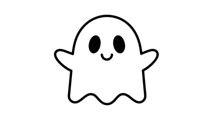 Fototapeta premium Cute Cartoon Ghost Icon, Friendly Halloween Spirit Drawing, Simple Vector Art