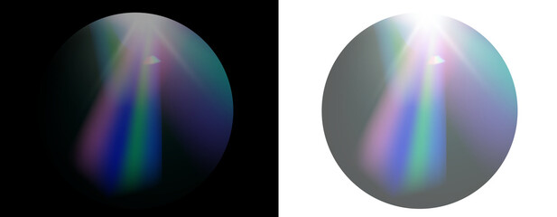 abstract holographic glass spheres with rainbow light refraction isolated on black and transparent backgrounds