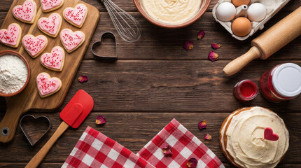 Valentine celebration with holiday baking background featuring love heart cookies and cake decoration design for special day gift Valentine's Day celebration