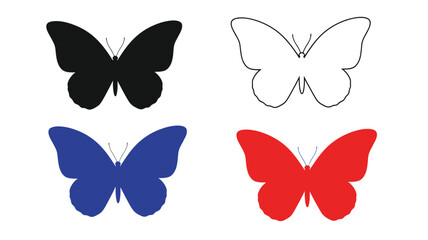 Four colorful butterfly illustrations black white blue and red designs © inhrvect