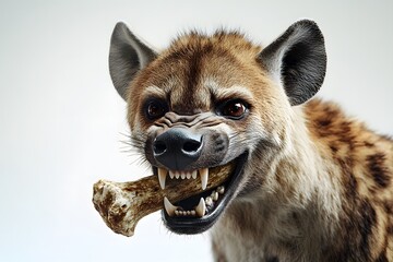 Wild Hyena Chewing on a Bone