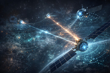 Futuristic Satellite Data Network in Space Visualization for Global Cybersecurity and Communication Systems