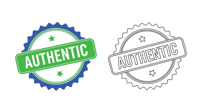 Two authentication badges one colored and one monochrome depict verified status
