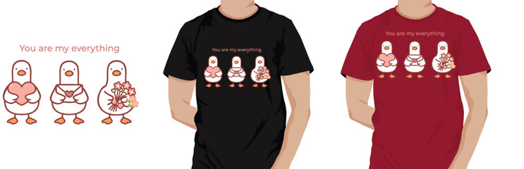 You are my everything t shirt design featuring illustration of three stylized geese ducks in a calm modern look romantic animal themed apparel © Raiyanomix