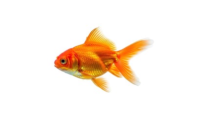 Obraz premium Vibrant goldfish swimming in clear water with white background