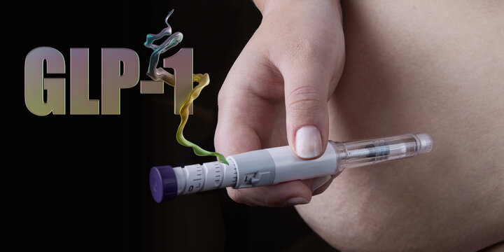 Weight loss and diabetes treatment. Person using Mounjaro insulin injector pen or GLP-1 injection for shot in abdomen. Obesity hormone therapy, hormonal medication, semaglutide injection, healthcare