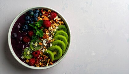 Healthy Acai Bowl with Fresh Fruits and Granola Toppings.