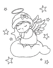 Sweet Little Guardian Angel Sleeping Peacefully On A Cloud