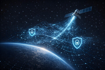Satellite Cybersecurity Shield Protecting Global Data Network and Secure Space Communications