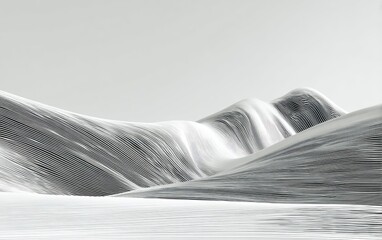 Abstract, monochromatic landscape with undulating lines, suggestive of layered terrain and hazy skies