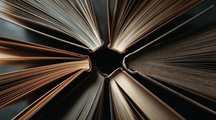 Open book pages abstract radial composition with paper texture