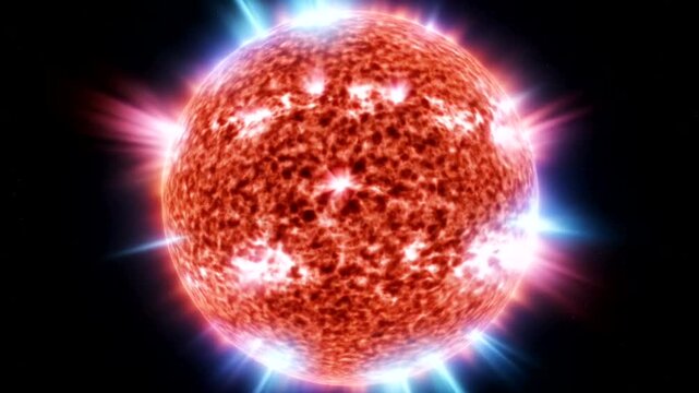 Vibrant Red Sun with Radiant Energy Bursts.