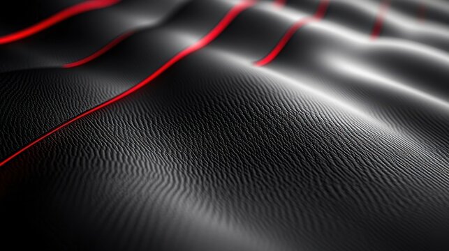 Abstract Wavy Dark Surface With Red Lines And White Particles Illuminated By Soft Light