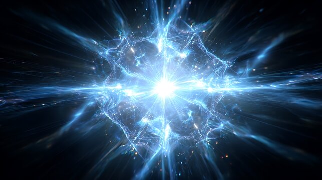 Glowing ethereal orb radiating energy with lines of light in deep space