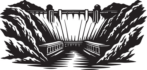 Hoover Dam Silhouette Black and White Vector Illustration