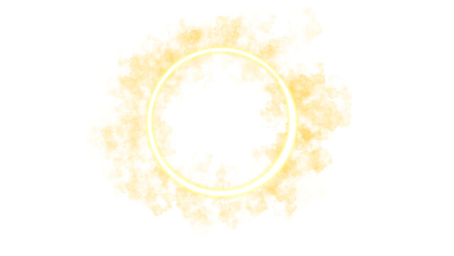 Glowing golden neon circle with yellow ethereal cloud on transparent background. For spiritual content, modern branding, creative posters, and aesthetic social media backdrops with ample copy space.