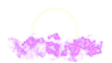 Glowing golden neon circle with surreal pink clouds on transparent background. For creative posters, music album covers, modern branding, and spiritual or fantasy-themed social media content. PNG