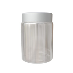 Clear Plastic Jar with White Lid on Alpha Background