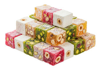 colorful turkish delight cubes with nuts stacked in bright flavors