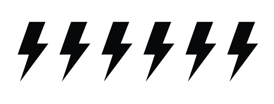 Lightening bolt vector icons set featuring electricity symbols, power and energy graphics, electric charge illustrations,