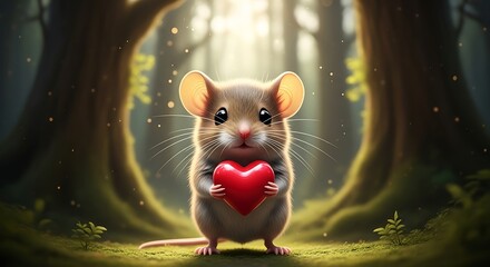 A Mouses Affection - Holding a Heart in the Forest.