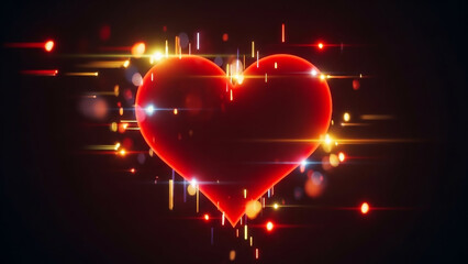 A vibrant and energetic heart shape with glowing light streaks and lens flares. A dynamic and modern design for a romantic or celebratory theme.